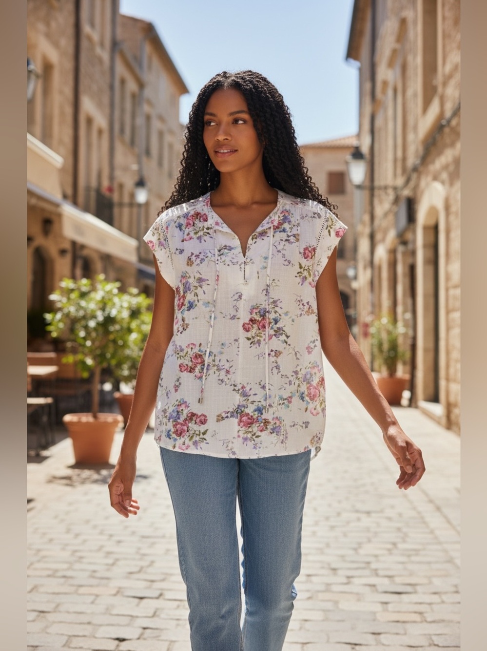 Buffalo David Bitton Floral Blouse w/Crochet Accents!